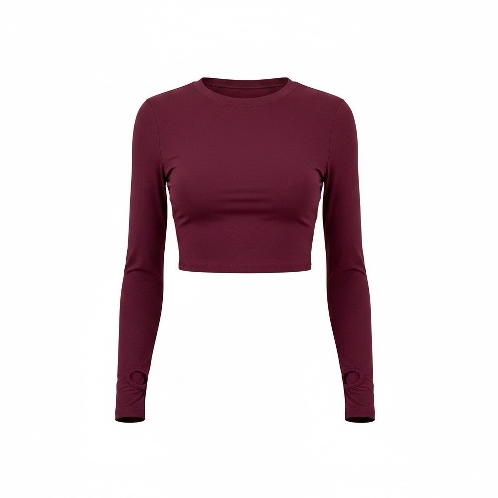 Dazy Crop Top Shirt Women’s Size XL Burgundy Stretch Yoga Thumbhole NWT